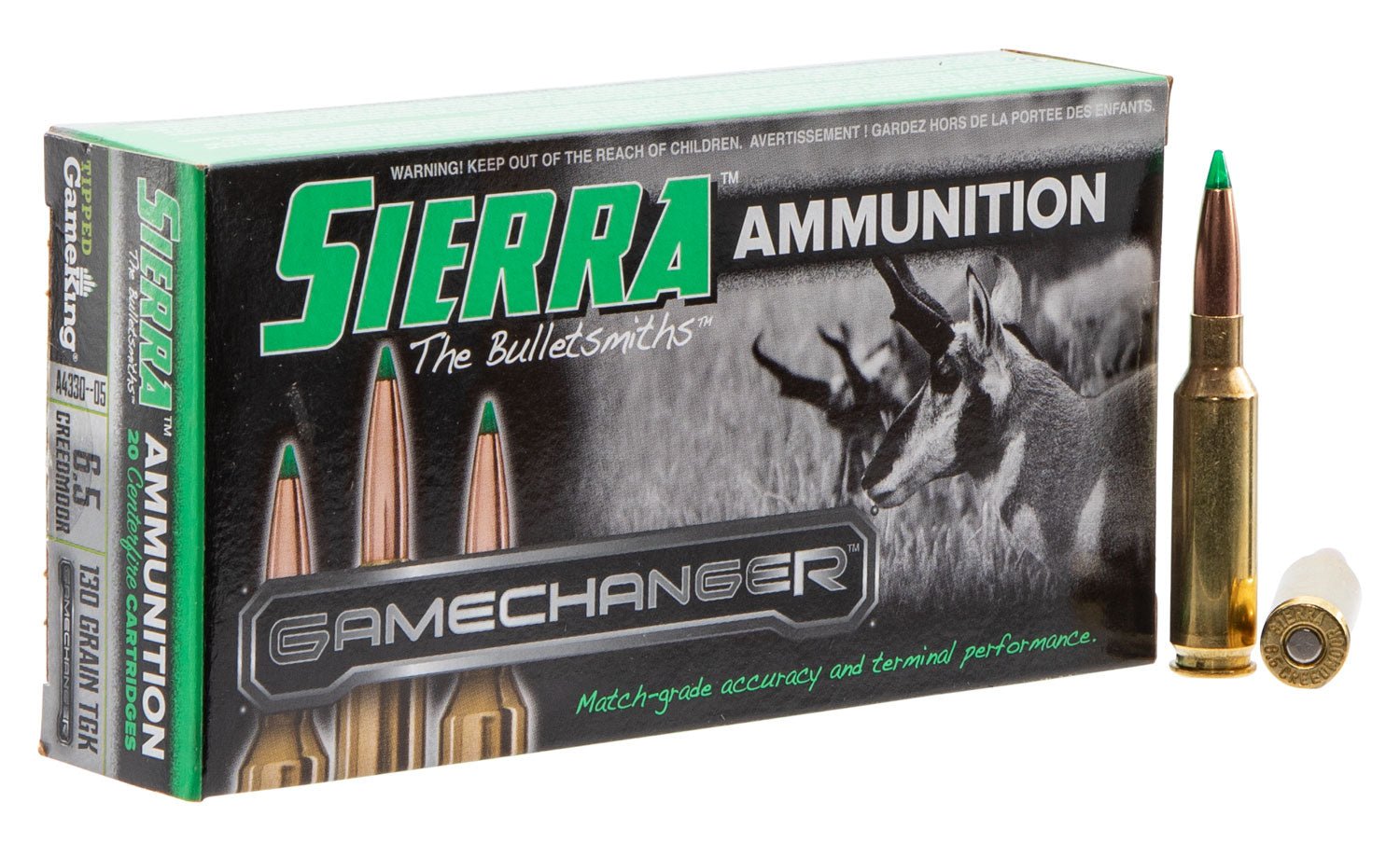 Sierra A433005 GameChanger 6.5 Creedmoor 130 gr 2950 fps Sierra Tipped GameKing (TGK) 20 Bx/10 Cs