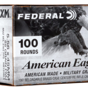 Federal XM193BLX American Eagle  5.56x45mm NATO 55 gr 3165 fps Full Metal Jacket Boat-Tail (FMJBT) 100 Bx/5 Cs