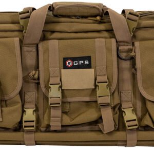 GPS Bags DRC42FDE Double Rifle Case Flat Dark Earth 600D Polyester w/ 2 Padded Pistol Sleeves MOLLE Webbing & Lockable Zippers
