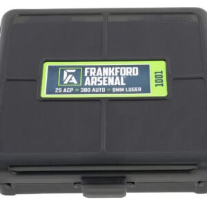 Frankford Arsenal 1083797 Hinge-Top Ammo Box 9mm/25/380ACP Black Polymer 100rd