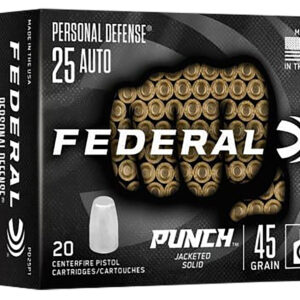 Federal PD25P1 Punch Personal Defense 25ACP 45gr Hollow Point 20 Per Box/10 Case
