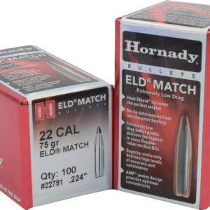 Hornady 22791 ELD Match  22 Cal .224 75 gr Extremely Low Drag Match 100 Per Box/ 25 Case
