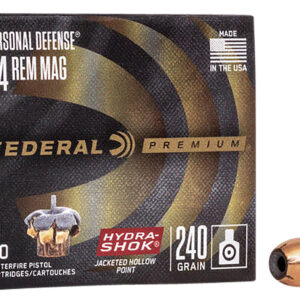 Federal P44HS1 Premium Personal Defense 44RemMag 240gr Hydra-Shok Jacketed Hollow Point 20 Per Box/25 Case