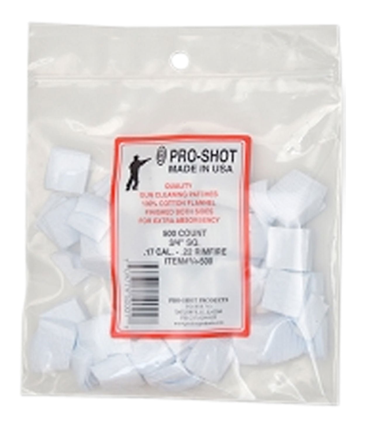 Pro-Shot 34500 Cleaning Patches .17/ .177 Cal Air/ .22 Rimfire Rifle 0.75" Square Cotton Flannel 500 Pack
