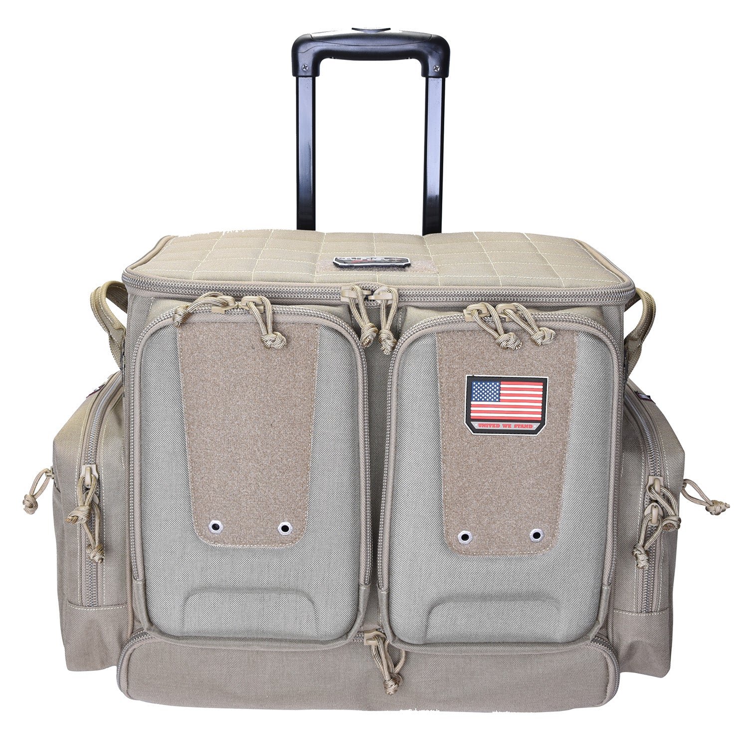 GPS Bags T2112ROB Rolling Tactical Tan 1000D Nylon Teflon Coating with Foam Cradle Holds 6 Handguns, Storage Pockets Holds 4 Additional Guns, Telescoping Handle & ATV Wheels